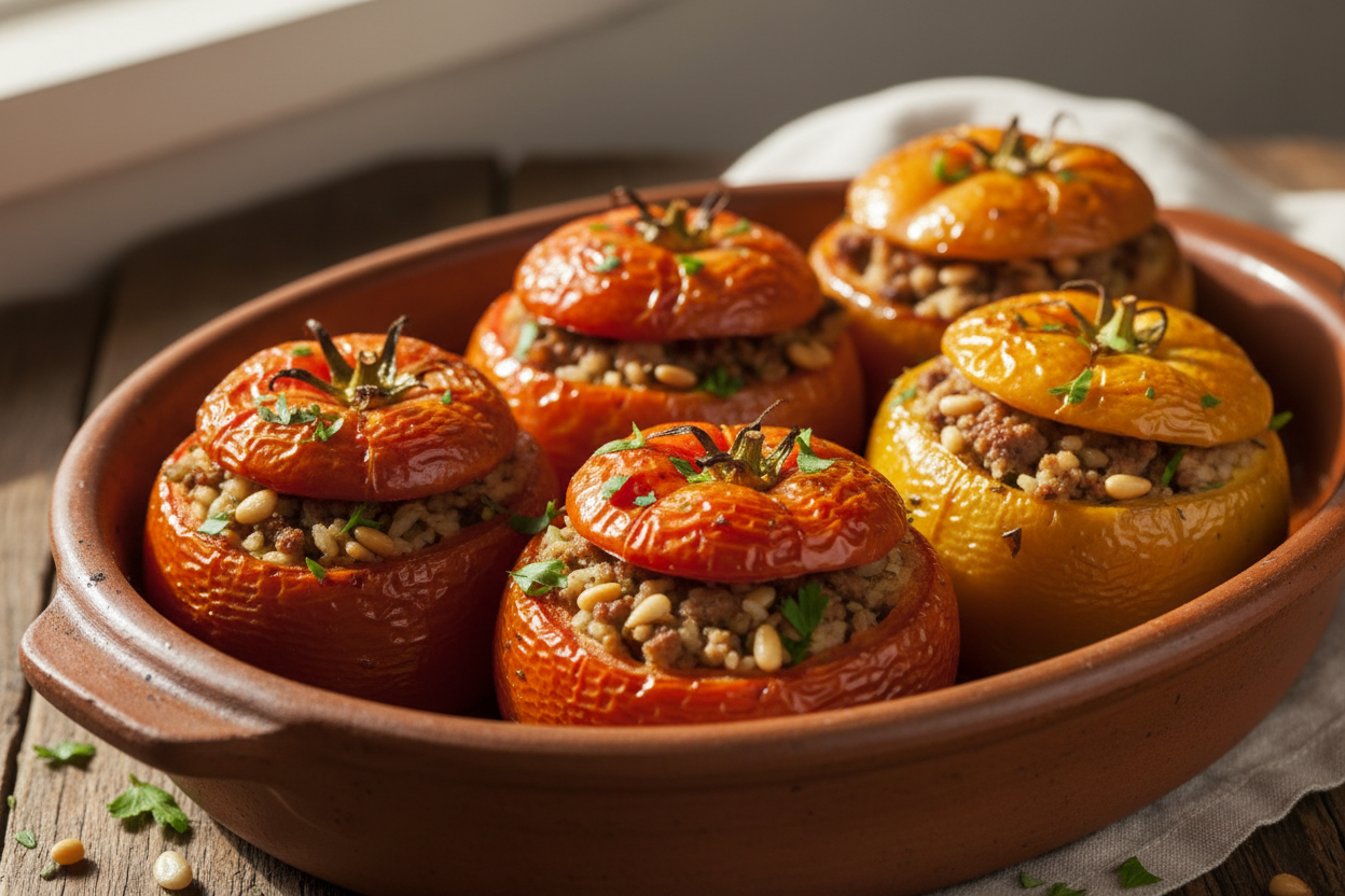 Gemista — Greek Stuffed Tomatoes and Peppers with Rice