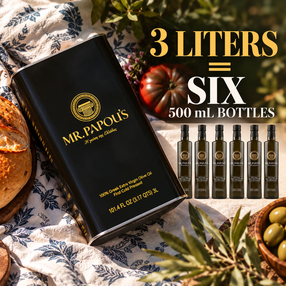 Mr. Papou's 3 Liter Family Tin Authentic Extra Virgin Olive Oil